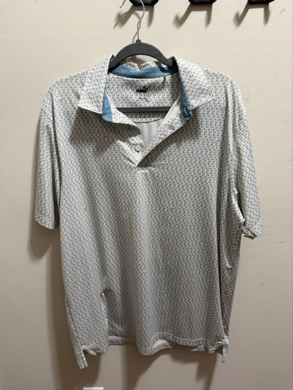 PUMA Men's White with Green Steers Golf Shirt Size L